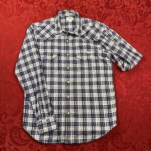 Lucky Brand Shirt Mens Small‎ Blue Plaid Pearl Snap Long Sleeve Flannel